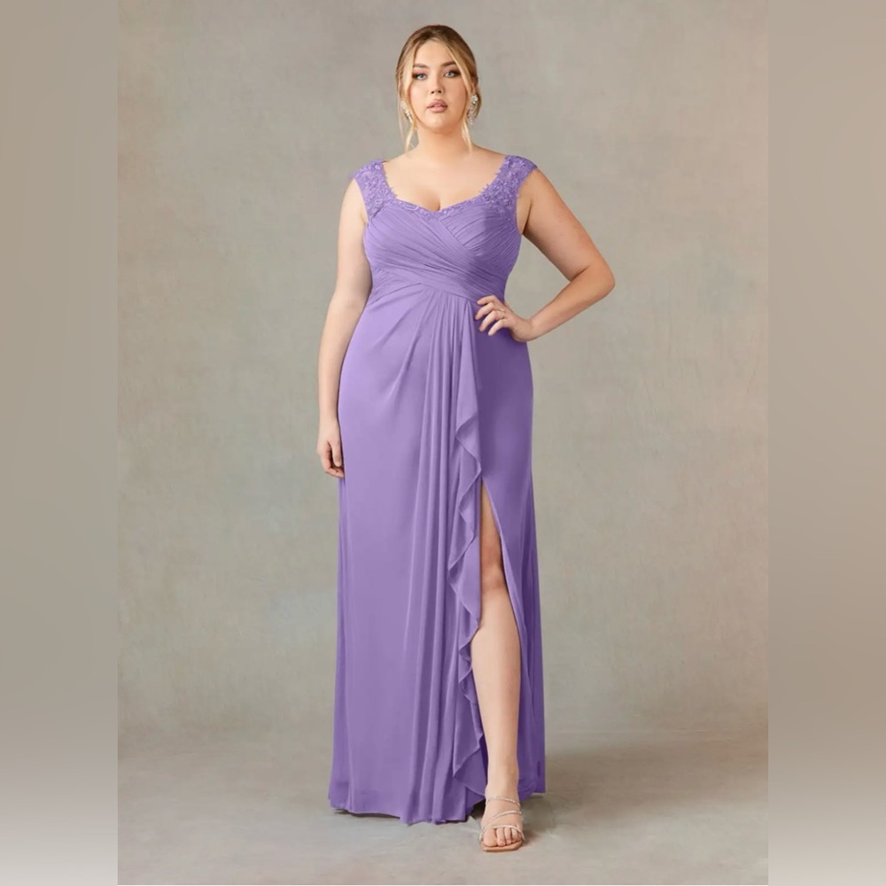 Azazie Lavender Lace Chiffon Plus Size A22 Formal Maxi Gown